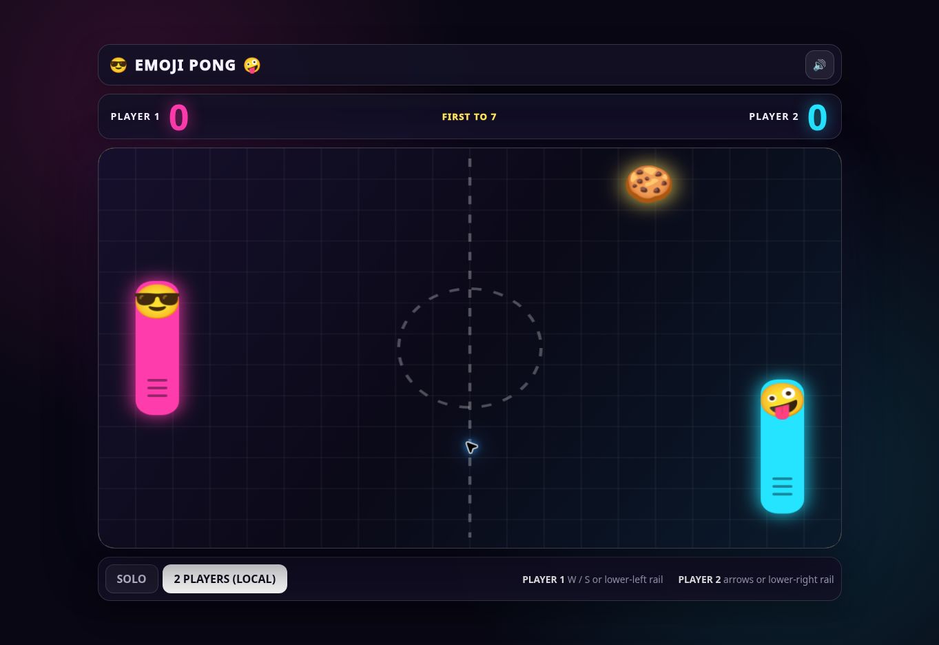 Emoji Pong in local two-player mode